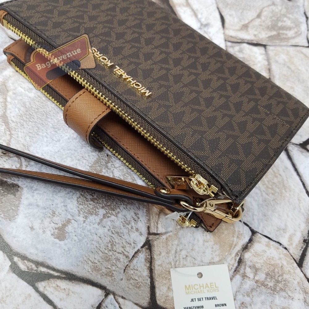 #bagsavenue new jet set travel large double zip wristlet brown michael kors - Picture 8 of 8
